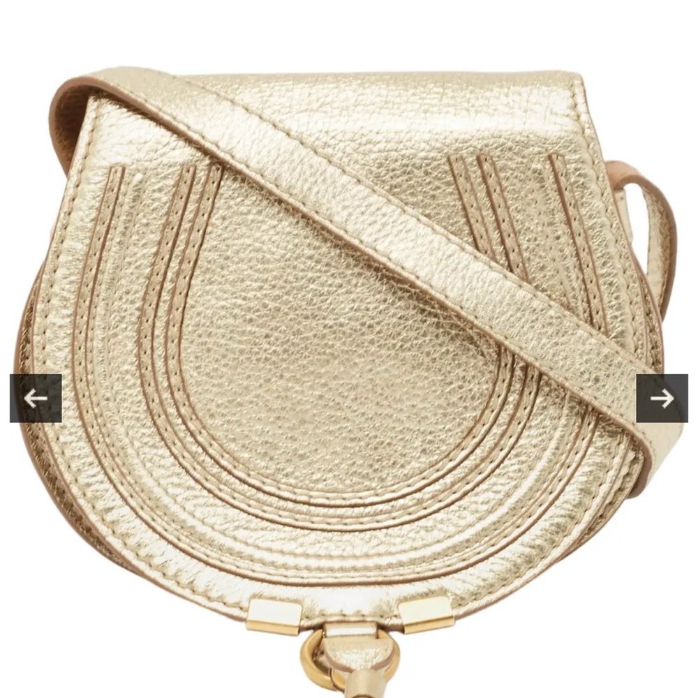 $1450 RARE CHLOE MARCIE METALLIC GOLD LEATHER SMALL SADDLE CROSSBODY BAG PURSE
